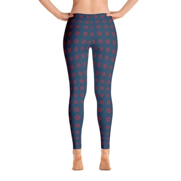 Phish Red Circle Donut Leggings, Fishman Donut Blue with Red Donuts. - Picture 2 of 13